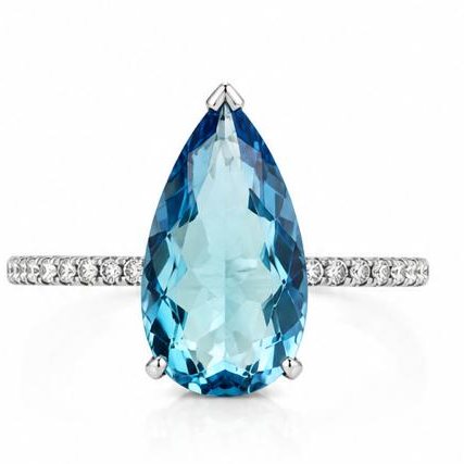 Anel Celeste — gota azul-clara sobre aro cravejado
