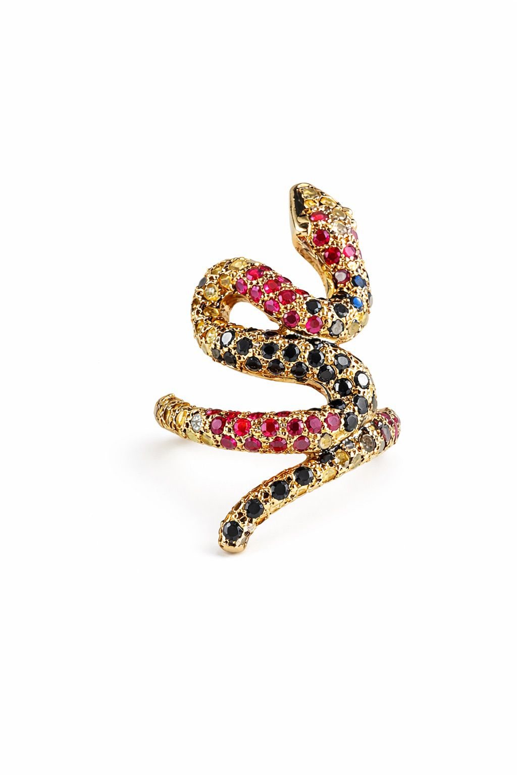 Anel Serpente — corpo serpenteante cravejado com pavê multicolorido
