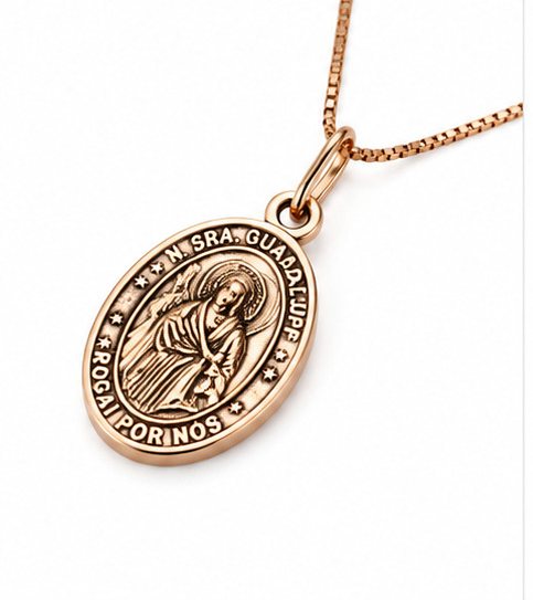 Colar Guadalupe — medalha devocional de Nossa Senhora de Guadalupe em relevo